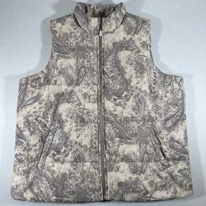 Isaac Mizrahi Live SoHo Paisley Puffer Vest in Taupe and Cream Large
